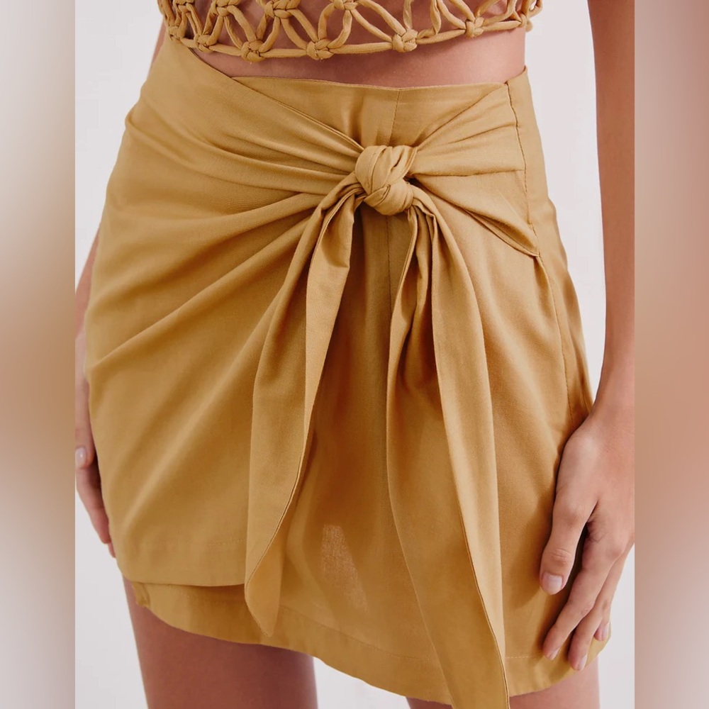 Vix Tie-Front Mini Skirt in tan